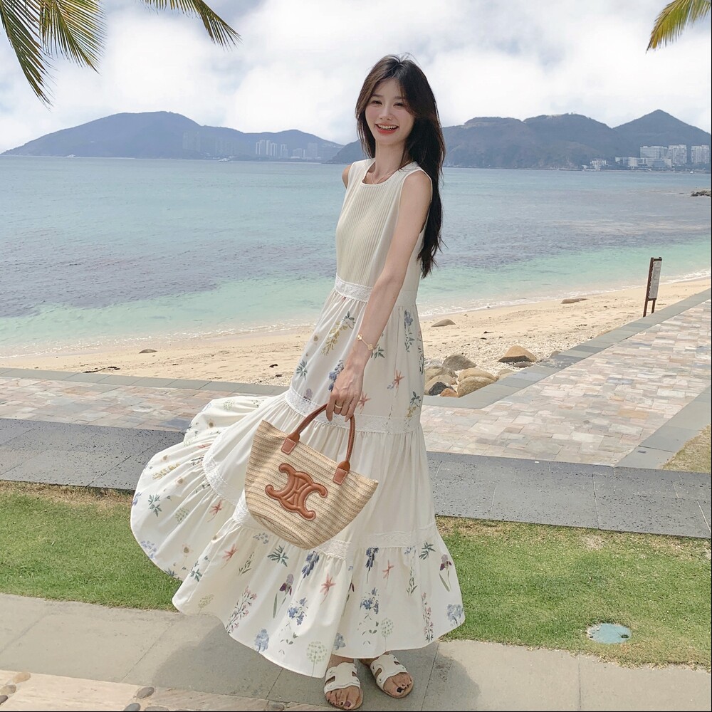 【夏装】设计感撞色拼接度假碎花连衣裙1C128-A218-P135K205图片