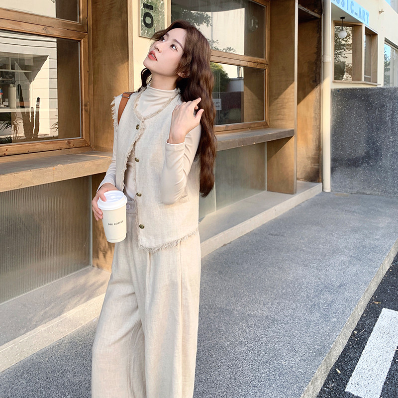 超好看小香风马甲套装女2025春秋新款高级感洋气减龄阔腿裤两件套,女装套装/套裙,1D066-1
