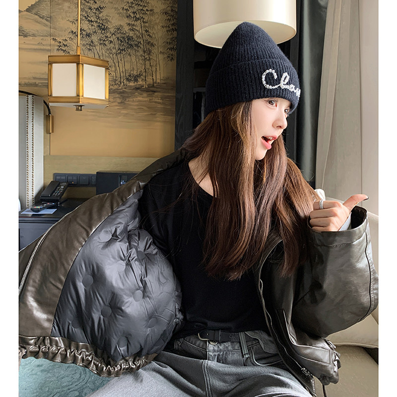 黑色炸街立领PU皮羽绒服女冬季2024新款设计感小个子短款皮衣外套,女装羽绒服,2B233