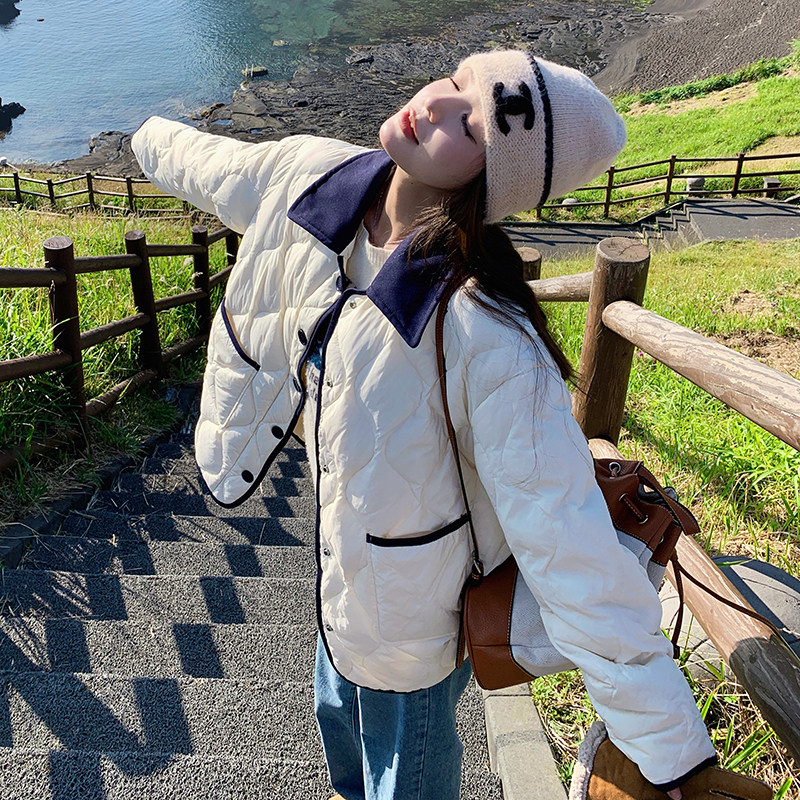 高级感超好看米白色短款轻薄菱格羽绒服女冬2024新款90白鸭绒外套,女装羽绒服,2C320