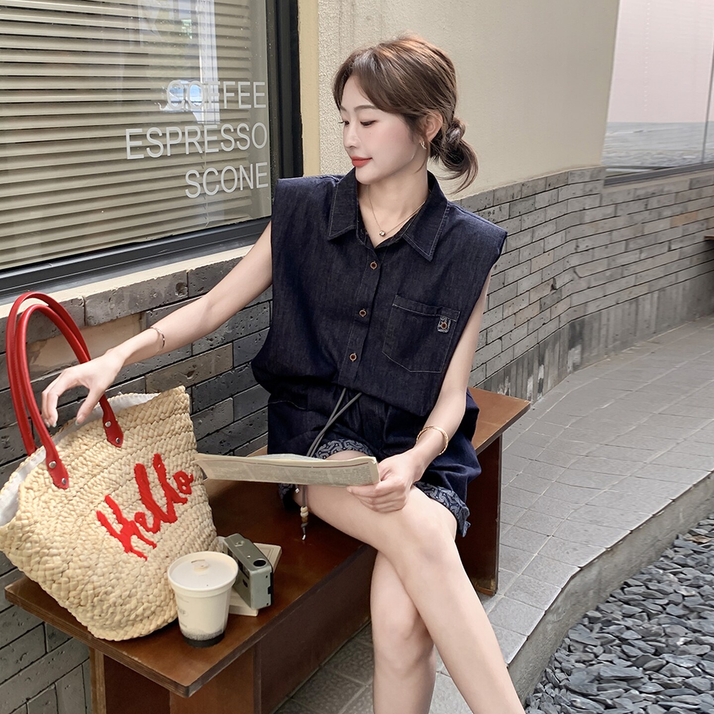 大量现货夏季新款时尚休闲牛仔印花套装2C098-8595P155K218,女装套装/套裙,2C098