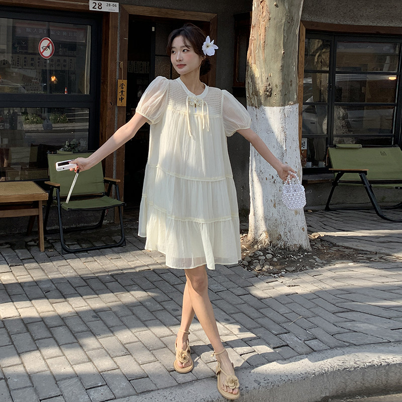 法式新中式国风连衣裙女2024夏季新款小个子宽松显瘦复古气质裙子,女装连衣裙,2C317A