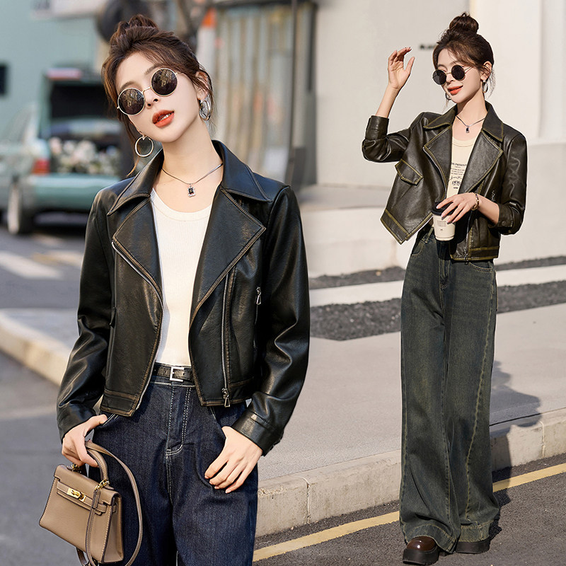 2026春装休闲小个子PU皮短款机车服皮夹克图片