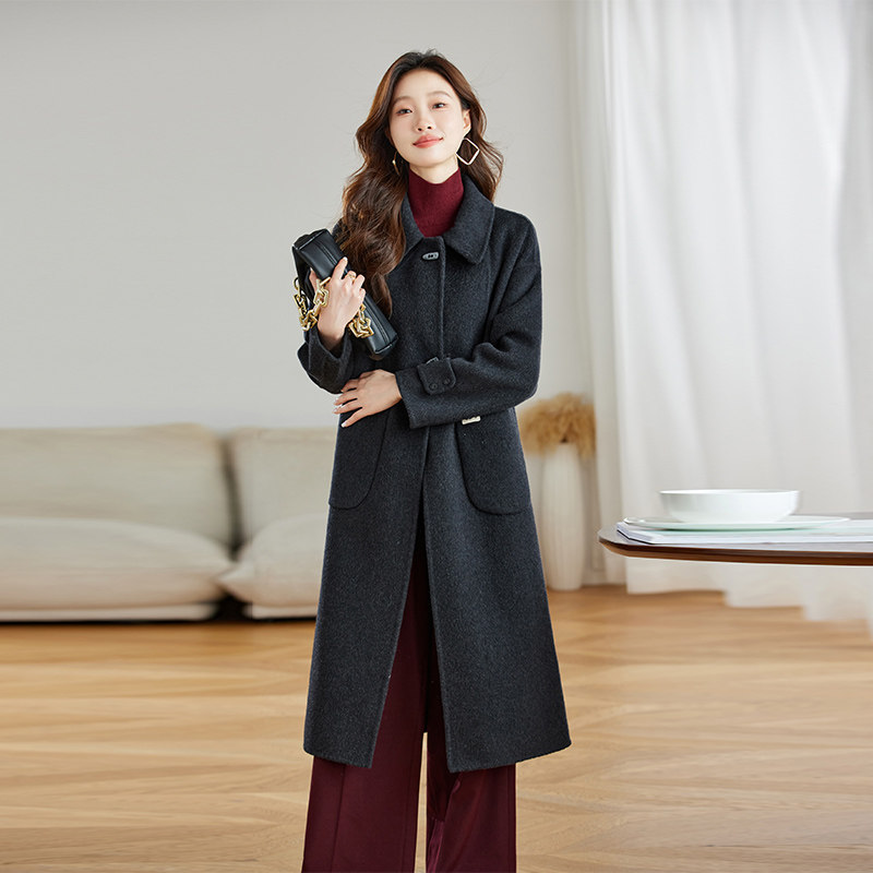 现货长毛高级感双面羊毛2025新款羊绒过膝羊毛大衣,女装毛呢外套,衣佳和
