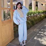 韩版休闲加绒圆领卫衣套装女2025秋冬季新款显瘦加厚阔腿裤两件套，女装套装/套裙，2C135