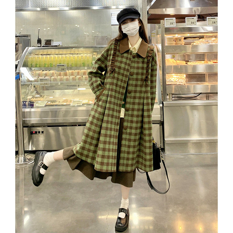 新品现货秋冬绿色格子加厚毛呢外套2C032863P165K248,女装毛呢外套,2C032