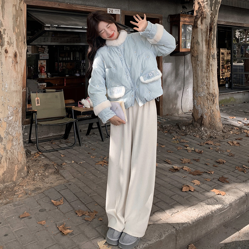 新中式国风减龄拼接毛毛羽绒服女2025冬季新款显瘦加厚白鸭绒外套,女装羽绒服,2C057