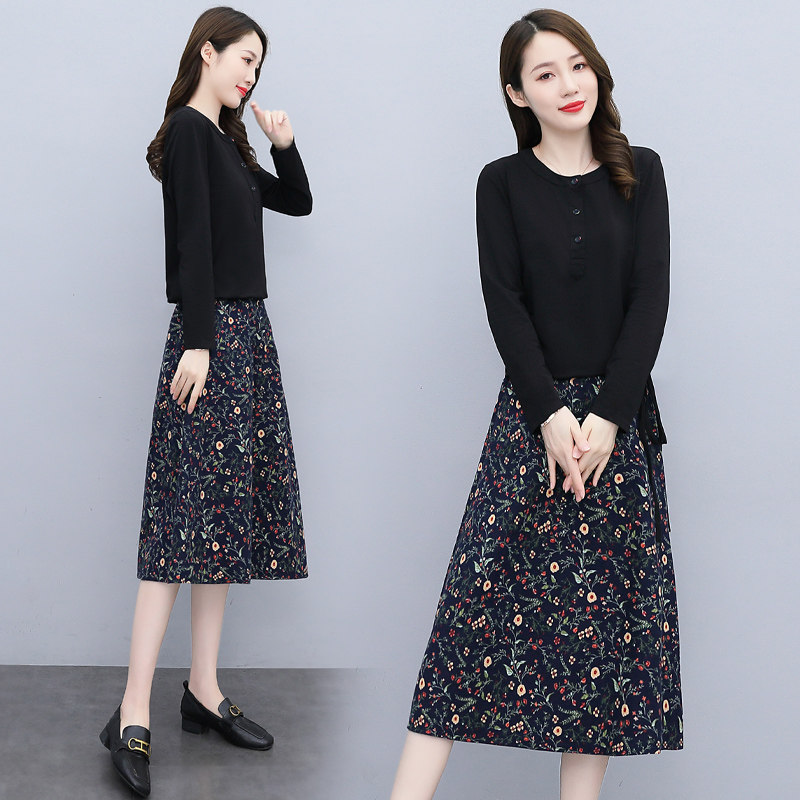 春秋长袖棉布套装裙女2023新款修身显瘦气质小碎花两件套装连衣裙,女装套装/套裙,锦绣伊人