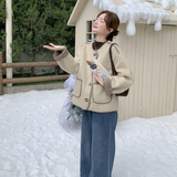 小香风格子拼接皮毛一体羊羔毛外套女秋冬2025新款时髦淡人系棉服，女装短外套，2C013