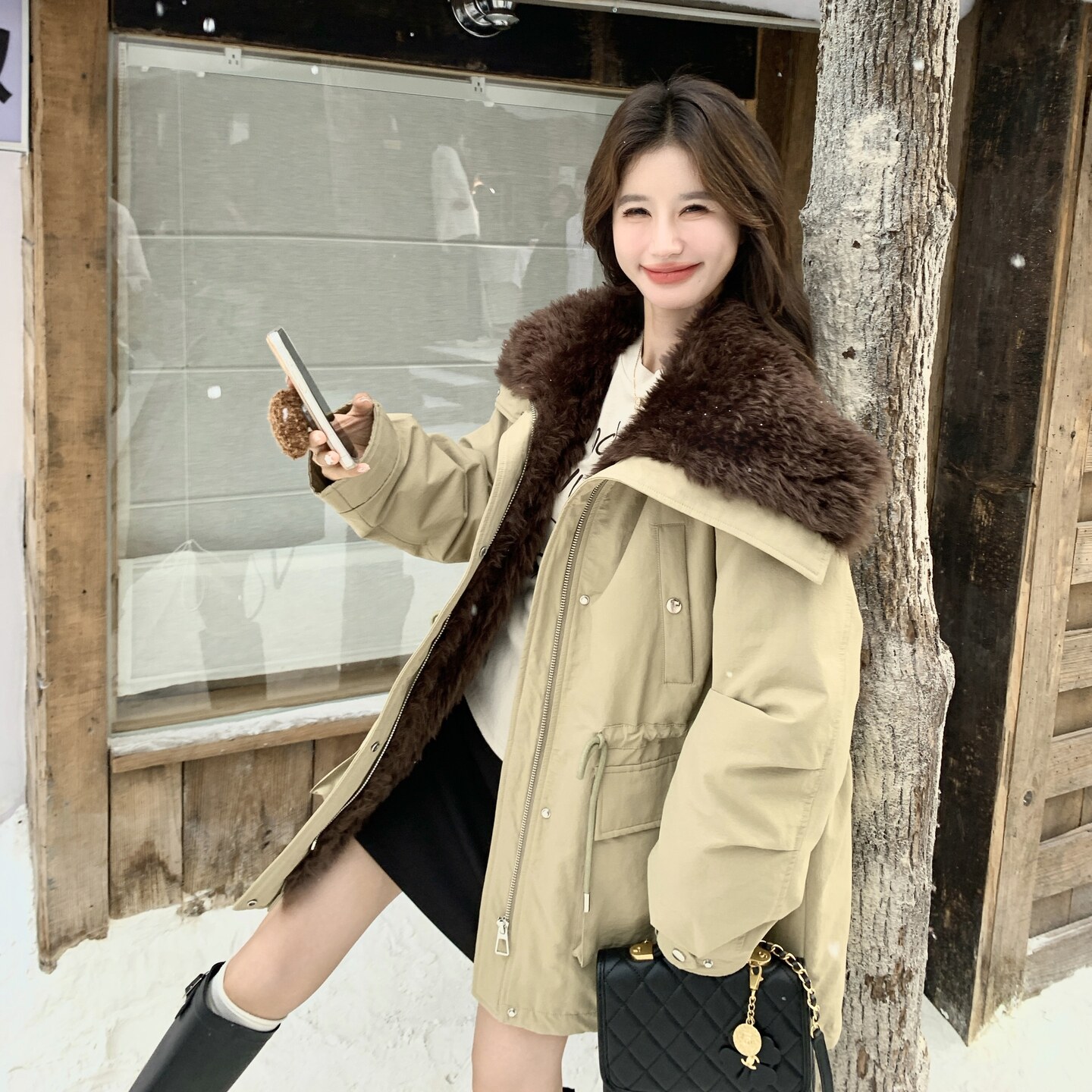 (90绒)工装风中长款派克服女冬季收腰加厚羽绒服外套6601P295K458,女装羽绒服,2C166