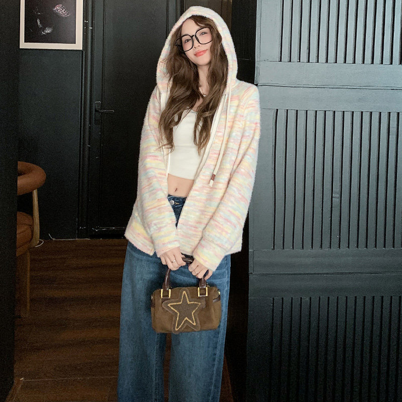春季拉链开衫连帽卫衣阔腿牛仔裤两件,女装套装/套裙,2C310