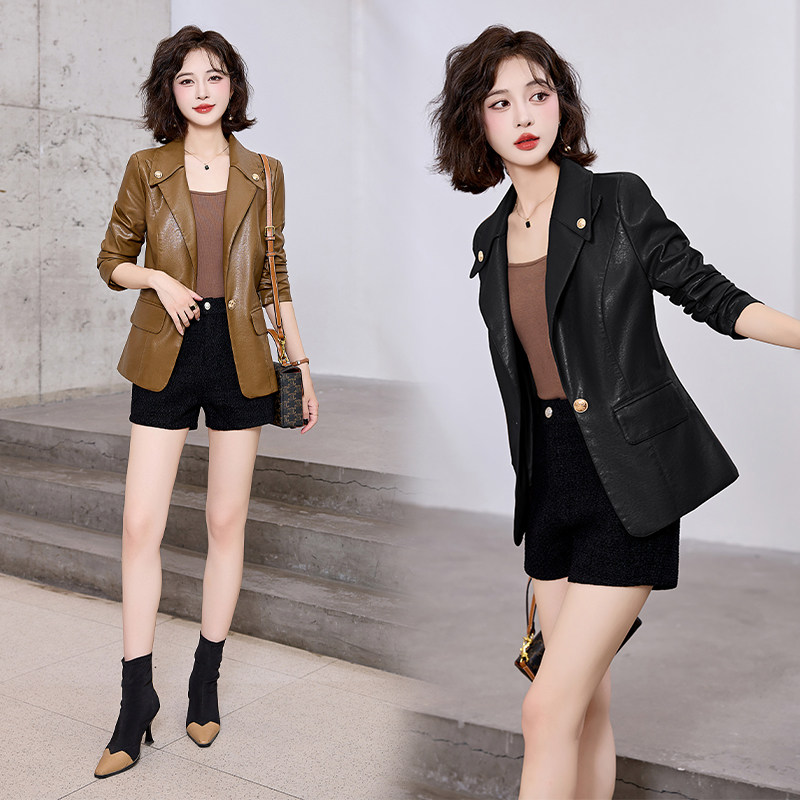吾爱衣8617款西装皮衣外套女短款韩版修身显瘦设计感夹克上衣,女装皮衣,吾爱衣