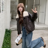 【档口现货】羊羔毛领撞色加绒保暖皮棉外套2C233-821-P180-K279，女装皮衣，2C233