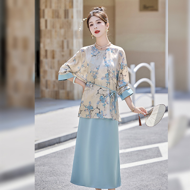 新款风两件套提花缎面裙新中式套裙,女装套装/套裙,衣佳和