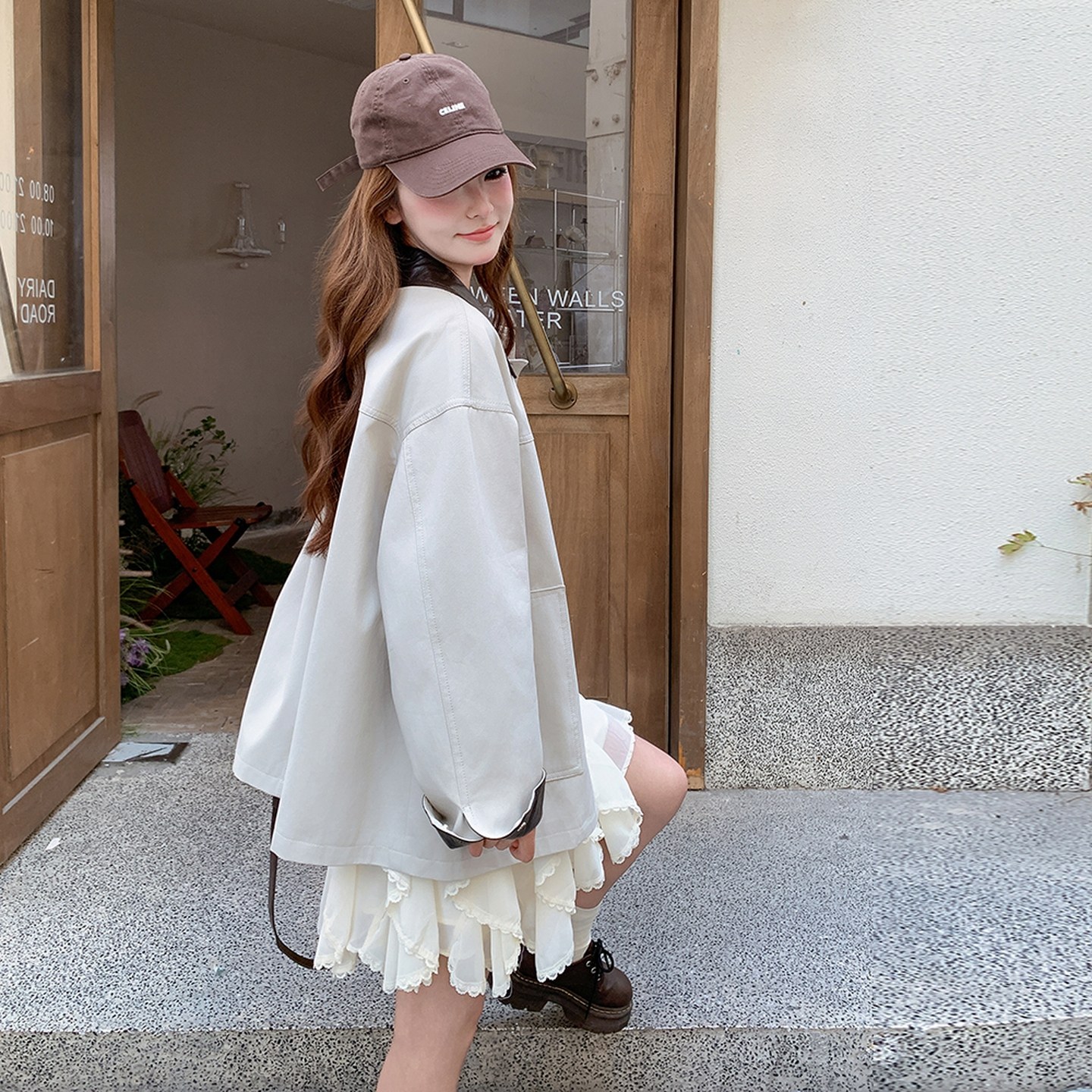 撞色翻领风衣外套女春秋2025新款学院风减龄宽松小个子大衣高级感,女装风衣,2C218