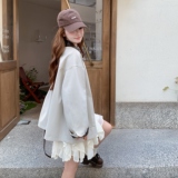 撞色翻领风衣外套女春秋2025新款学院风减龄宽松小个子大衣高级感，女装风衣，2C218