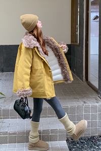 拼环保羊羔毛宽松款派克棉服可收腰--2B115--8867--P215--K298图片