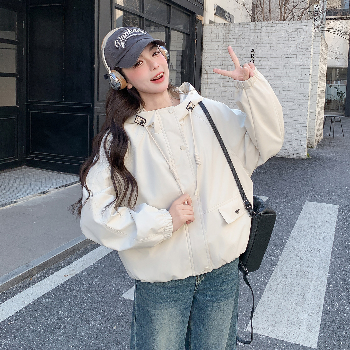 现货！现货！韩系休闲连帽短款外套女2026春秋新款小个子夹克上衣,女装短外套,2C306