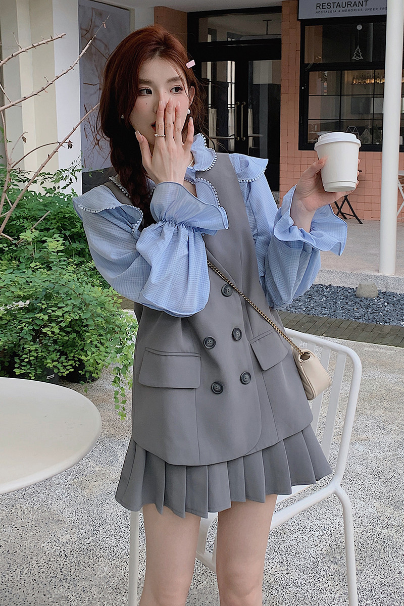 买家秀+现货2025新款长袖衬衫百褶裙三件套2C289-8920-P178-K228,女装西装,2C289