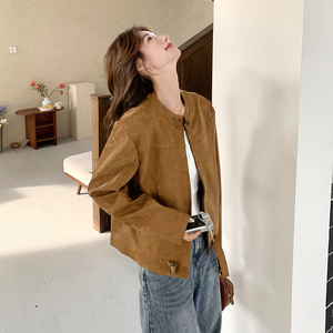 咖色复古机车皮衣外套女2025春季新款今年流行小个子宽松百搭夹克图片