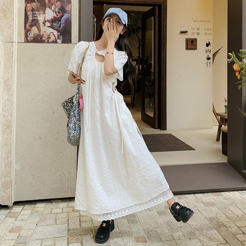 【2024夏季新款】白色个性中长款花边连衣裙2C037366P115K,女装连衣裙,2C037