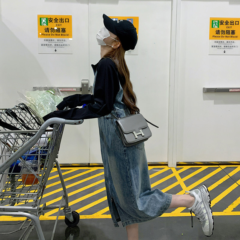 学院风牛仔拼接连衣裙女2025春秋季新款收腰设计感小众显瘦A字裙,女装连衣裙,2C098