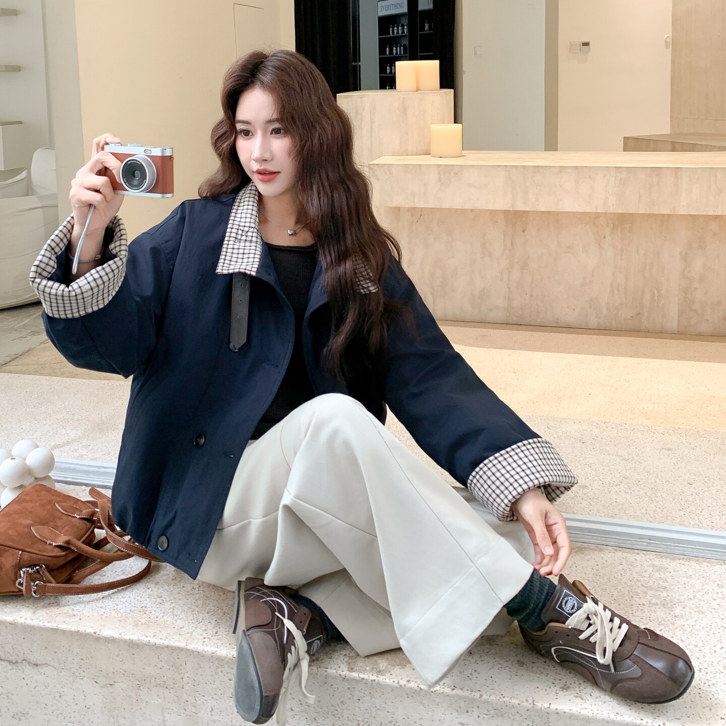 现货!现货！格纹拼接加绒保暖外套2C212-G191-P185-K278，女装棉衣/棉服，2C212