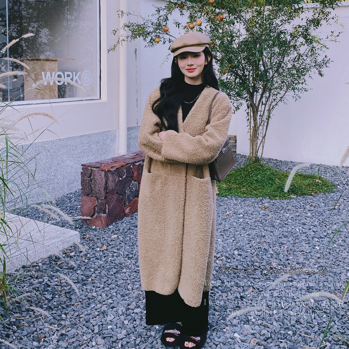买家秀已更新【现货】米驼色两颗扣皮毛一体长外套6693-P195控288,女装皮草,2C137