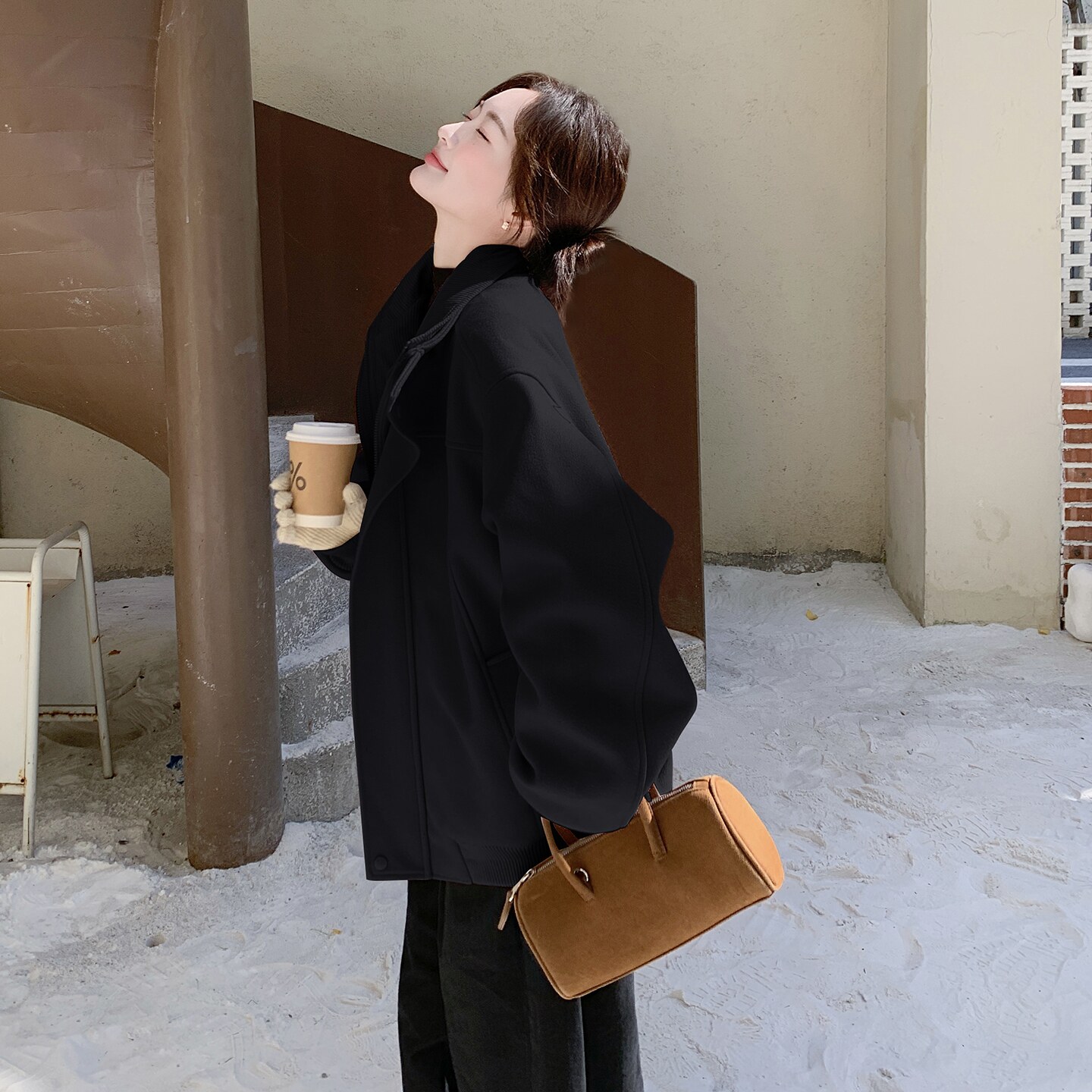 黑色设计感假两件棉服外套2025冬季新款加厚保暖百搭棉袄,女装棉衣/棉服,2D036