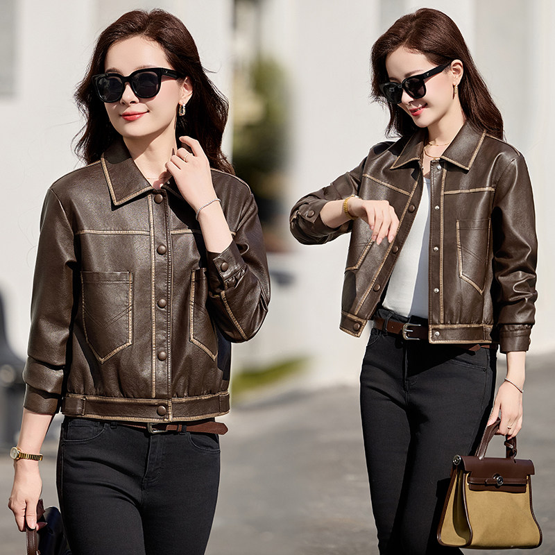 【现货】春装新品皮衣外套女洋气减龄上衣2508-1C115-P125-K188,女装皮衣,吾爱衣