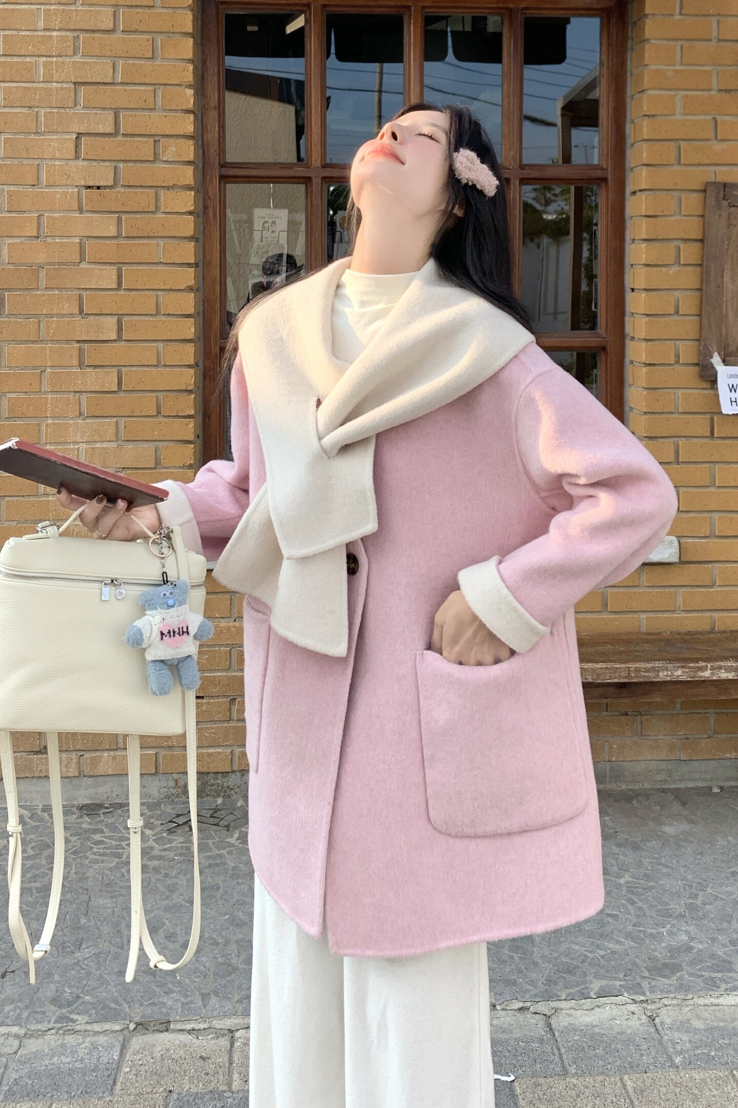 减龄甜美粉色双面呢羊毛外套女秋冬2025新款巨好看爆款多巴胺大衣,女装羊绒大衣,2C056