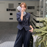 韩系撞色小西装阔腿裤套装女秋季2025新款时尚气质ootd穿搭一整套，女装套装/套裙，2C203