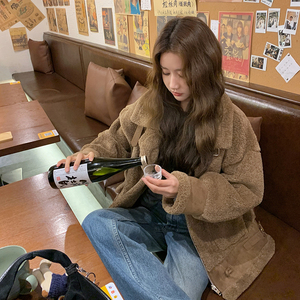 美拉德皮毛一体羊羔毛外套加厚保暖机车服2379P205控298图片