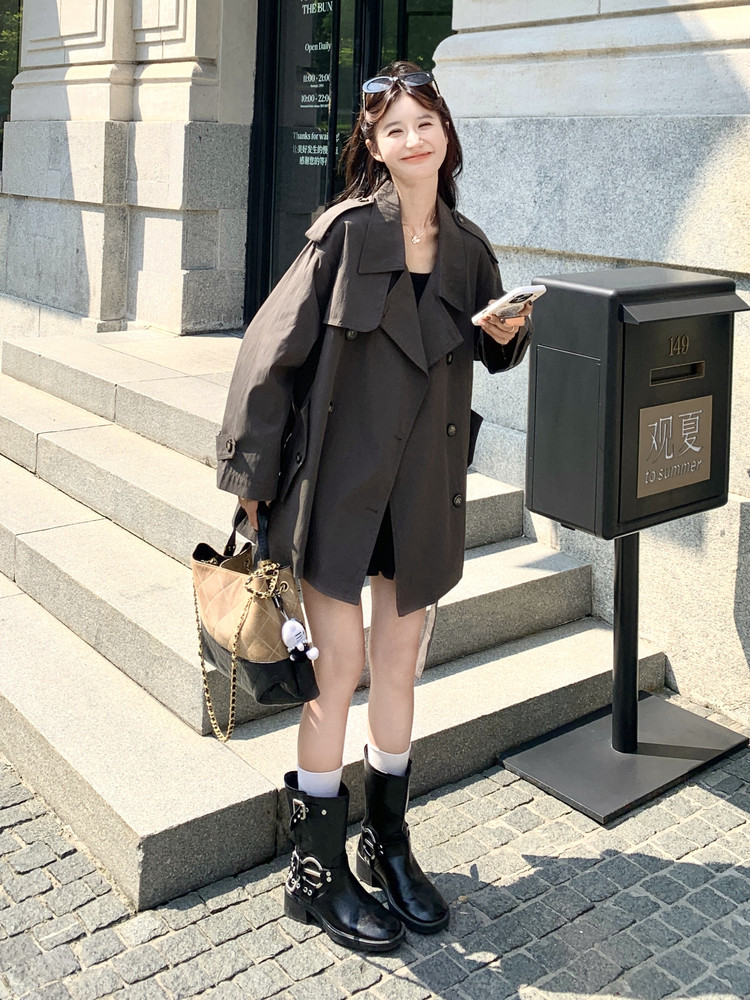 英伦风小个子风衣外套女2025秋季新款港风复古时尚宽松气质大衣潮,女装风衣,2C258