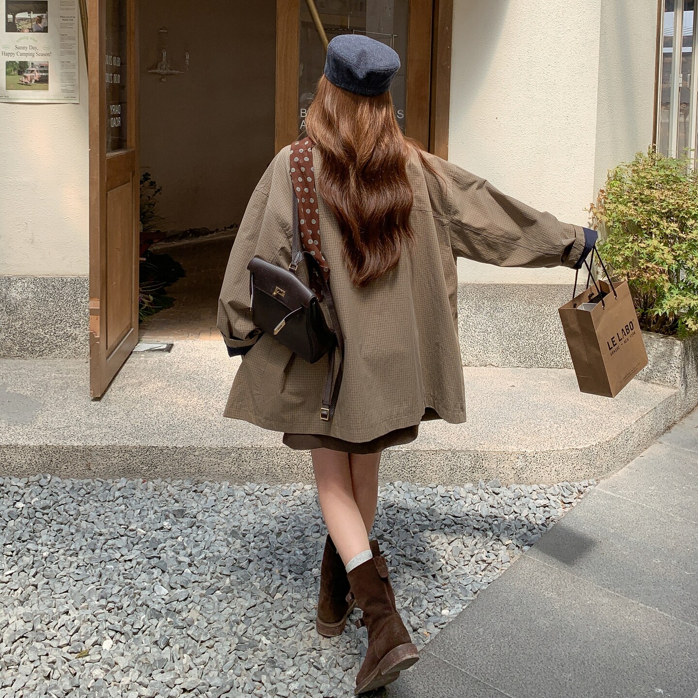 咖色复古格子风衣外套女2025秋季新款韩版小个子宽松显瘦休闲大衣,女装风衣,2C307