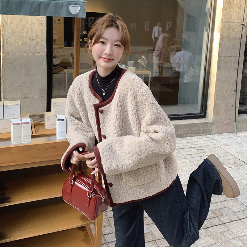 新款现货皮毛一体撞色外套P175-K258,女装皮草,2C299