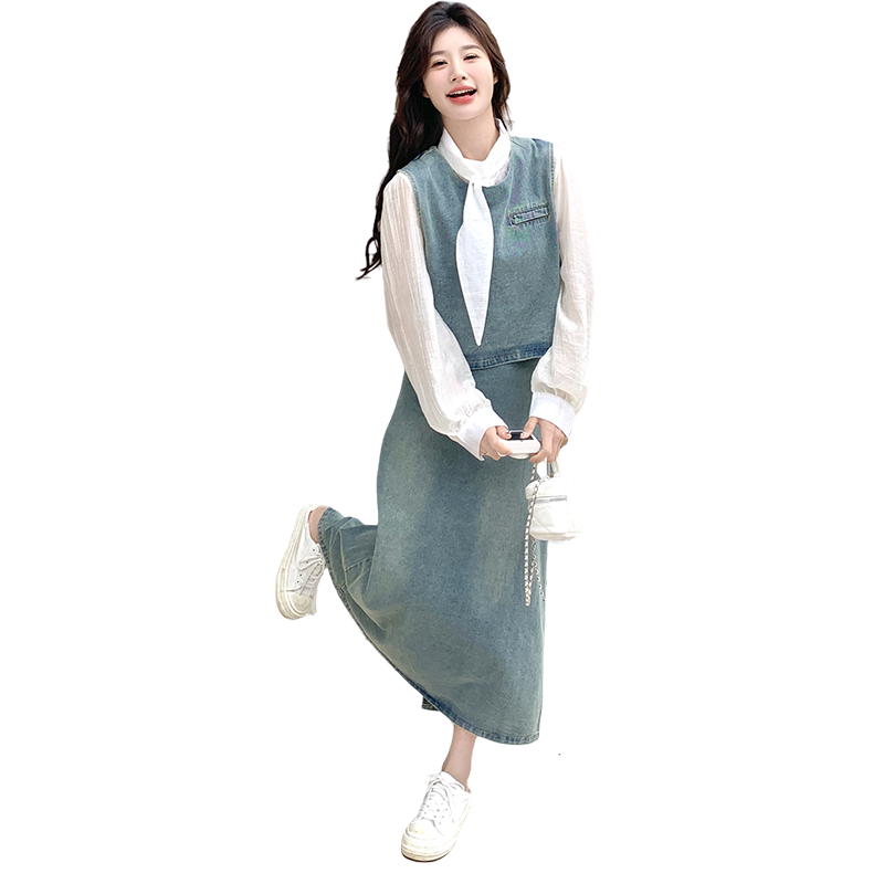 时尚牛仔小香风套装女2025春秋新款洋气减龄马甲小衫阔腿裤两件套,女装套装/套裙,2D078