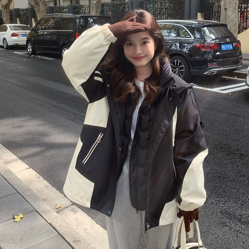两件套冲锋衣羽绒服女冬新款美式两件套工装派克服90白鸭绒内胆,女装羽绒服,2C332
