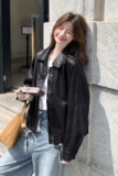 港式复古咖色减龄皮衣短外套女春秋2025新款小个子酷飒风PU皮夹克，女装皮衣，衣珂纱朗