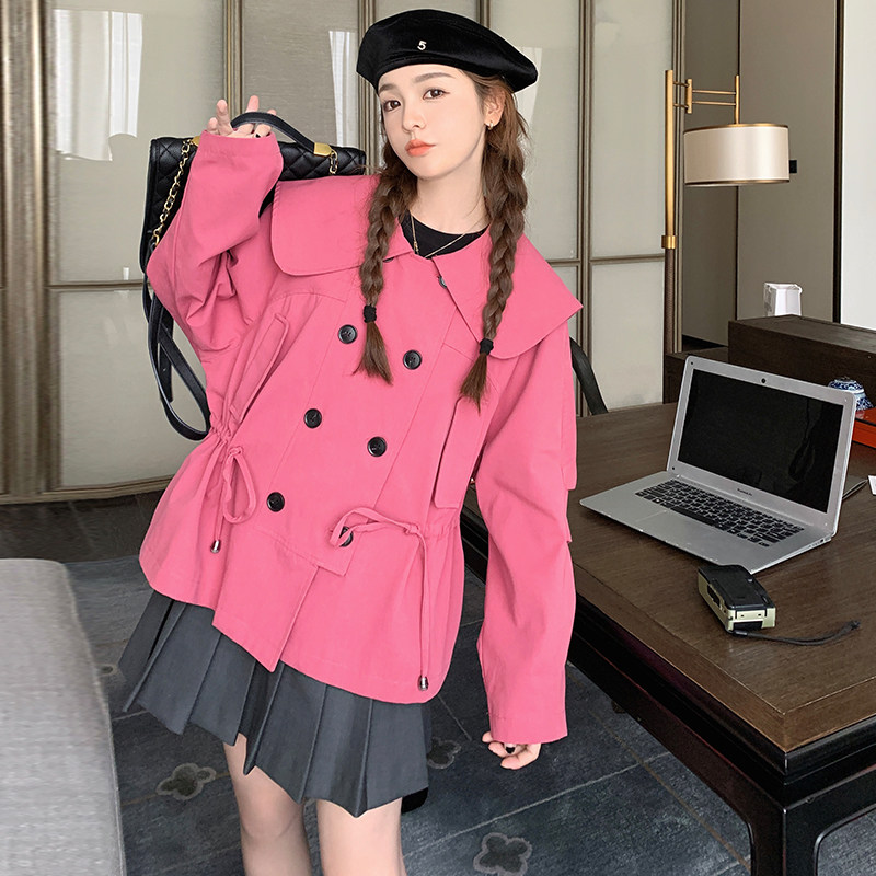 粉色学院风海军领风衣外套女春秋超火好看高级感小众短款夹克上衣,女装短外套,2C103