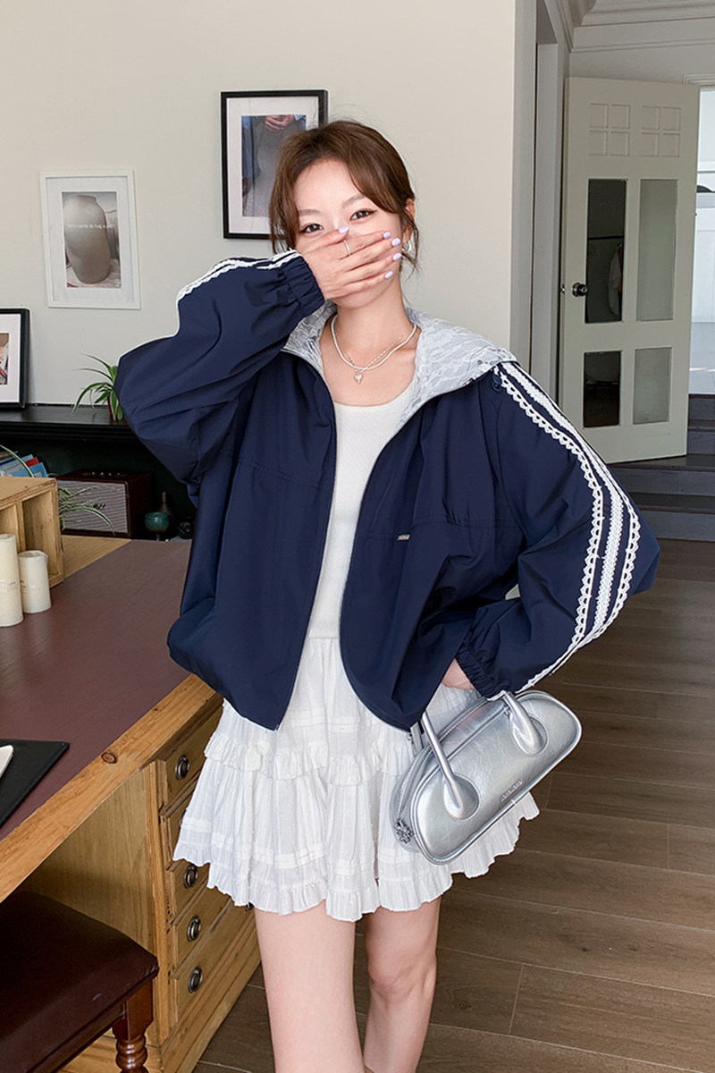 25秋季现货新品设计感夹克蕾丝连帽外套2C2851019P140K208,女装短外套,2C285