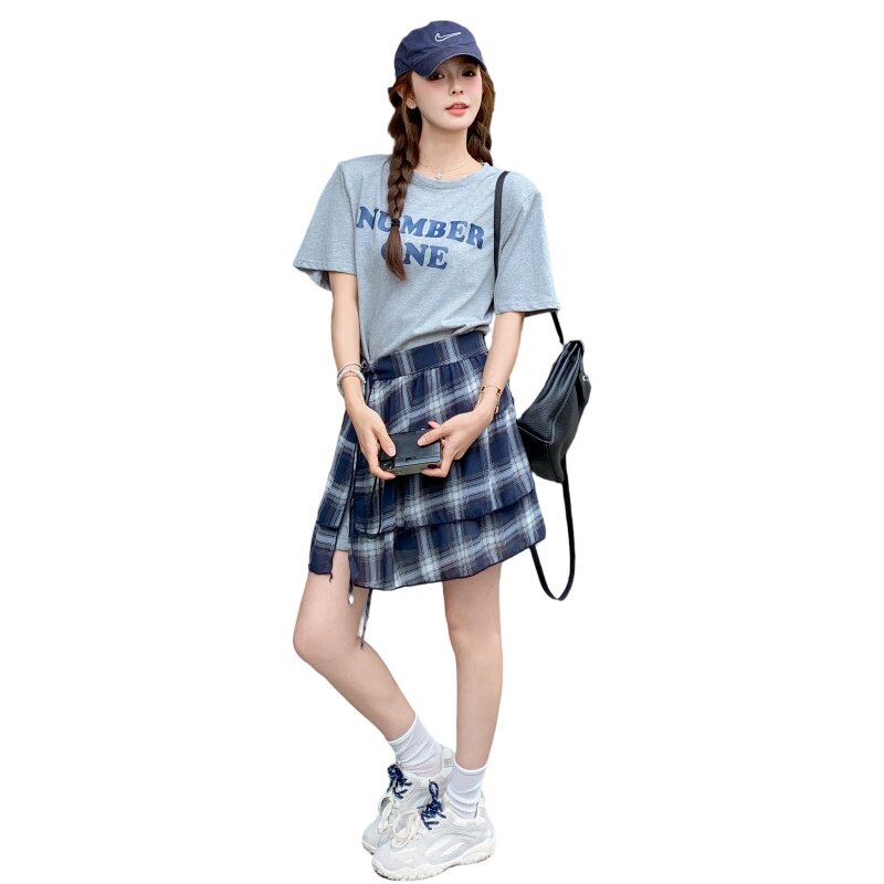 现货！现货！现货！T恤裙+格子围裙两件套2C212-G120-P135-K188,女装套装/套裙,2C212
