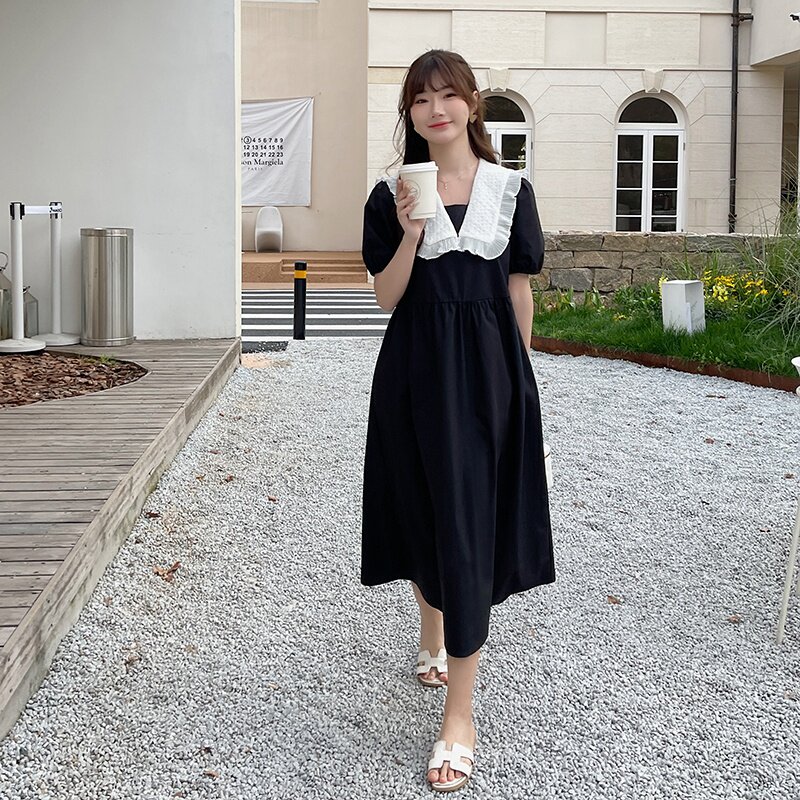 夏装新款撞色花边领连衣裙5813-P115K168,女装连衣裙,2B080
