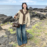 米白色设计感翻领夹克外套女2025秋季新款韩系小个子宽松休闲上衣，女装短外套，2C159