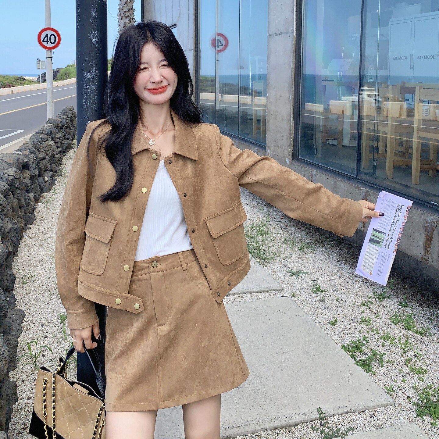 美拉德卡其色夹克外套半身裙套装两件套女2025春秋新款韩系小个子,女装套装/套裙,2C271