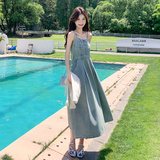 气质甜美风蕾丝拼接针织开衫两件套女夏季2025优雅牛仔吊带裙套装，女装套装/套裙，2D078