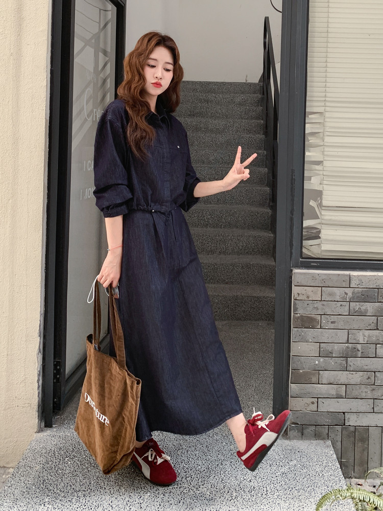 蓝色牛仔衬衫半身裙套装女春秋季2025新款松弛感巨好看两件套超火,女装套装/套裙,2D013