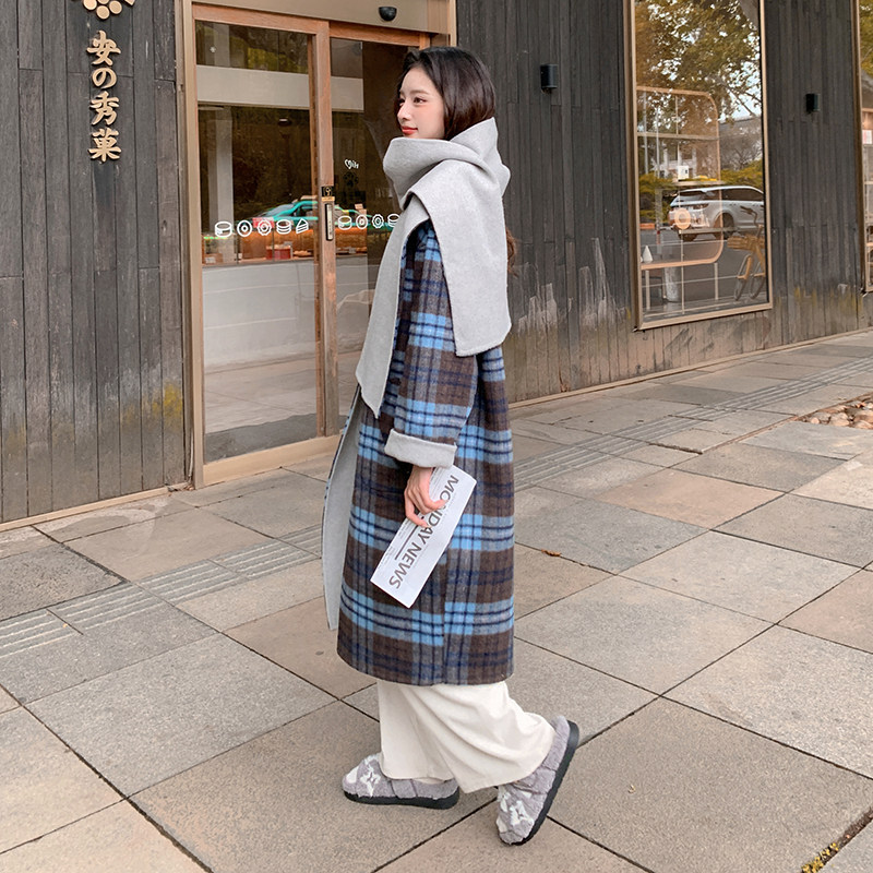 设计感两面穿格子双面羊绒大衣女中长款2024深秋初冬穿搭毛呢外套,女装毛呢外套,2C291