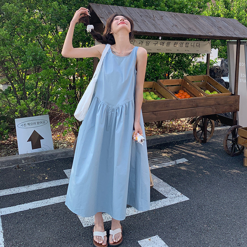法式简约气质背心连衣裙女2025夏季新款韩版宽松显瘦甜美吊带长裙图片