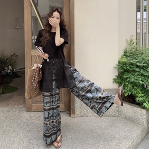 大象花小众新款穿搭一整套女夏巨好看网纱拼接T恤半身裙两件套装图片
